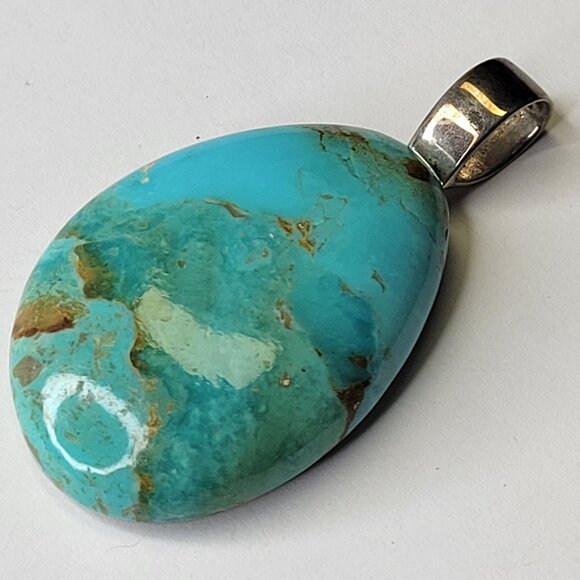 Large Turquoise Pendant Barse 925 Sterling Silver - Picture 2 of 15